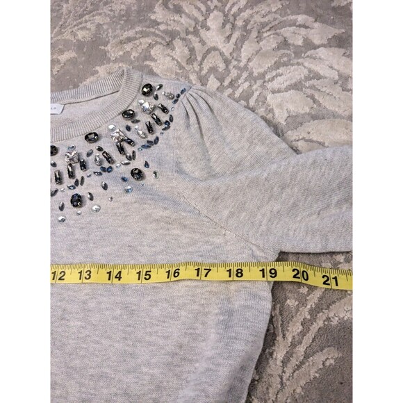 Charter Club Sweater Women's sz M Embellished 3/4 Puff-Sleeve Grey Rhinestones - Picture 11 of 12